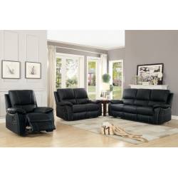 Greeley Reclining Sofa Set - Top Grain Leather Match - Black